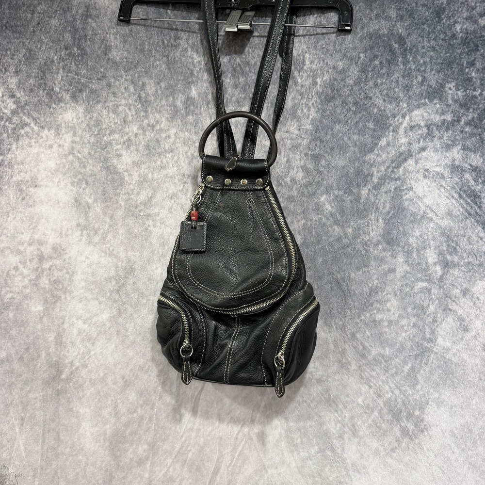 Jones New York Genuine Leather Backpack Black Convertible Shoulder Bag